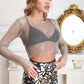 Nanyi Fashion semi-sheer mesh long-sleeved top with rhinestones PO-V008